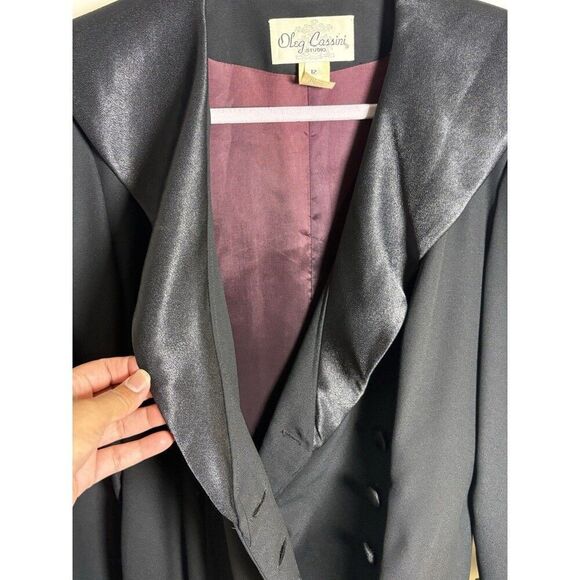 Vintage Oleg Cassini Studio Black Dress Coat Size 12 Purple Lining Made in USA - Picture 5 of 7
